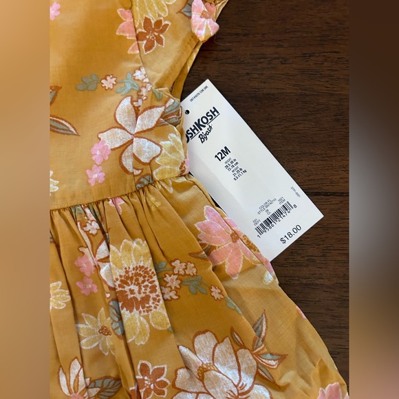 OshKosh B’gosh Floral Yellow Girls Dress w/ Matching Underwear NWT Sz 12 month - Picture 8 of 9